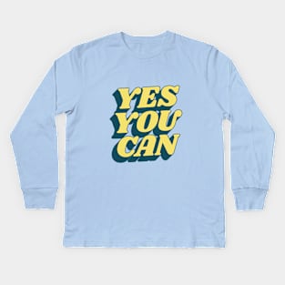 Yes You Can in Peach Fuzz and Yellow Kids Long Sleeve T-Shirt